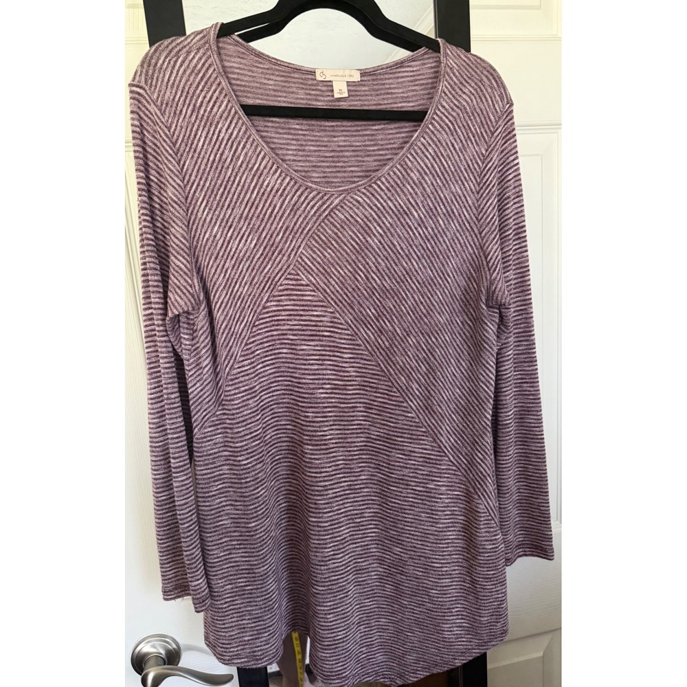 db established 1962 XL Purple Striped Long Sleeve Tunic Top Lightweight Knit USA